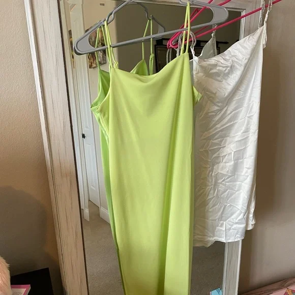 neon green dress h&m Lime Green-Sky Blue Designer Dress with Straight Pant and Top – Craftyle main image 1